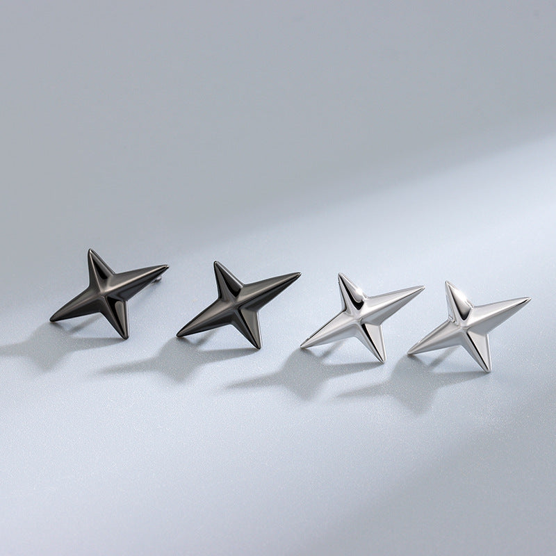Detailed view of 15.8mm by 10.5mm quadrangle star .925 sterling silver screw stud earrings showing geometric star design and polished finish