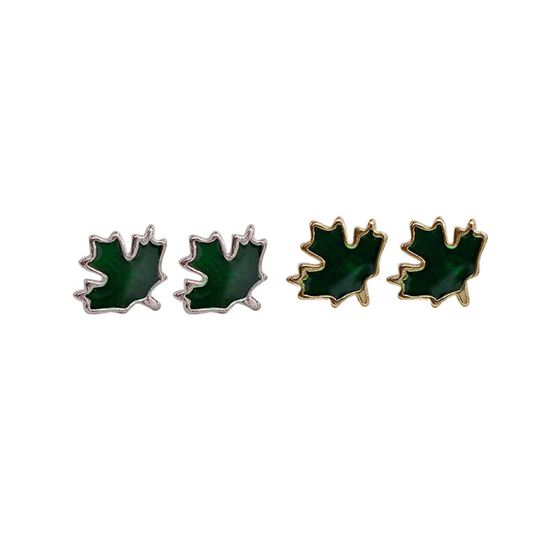 Detailed view of maple leaves .925 sterling silver stud earrings showing detailed leaf design and polished finish