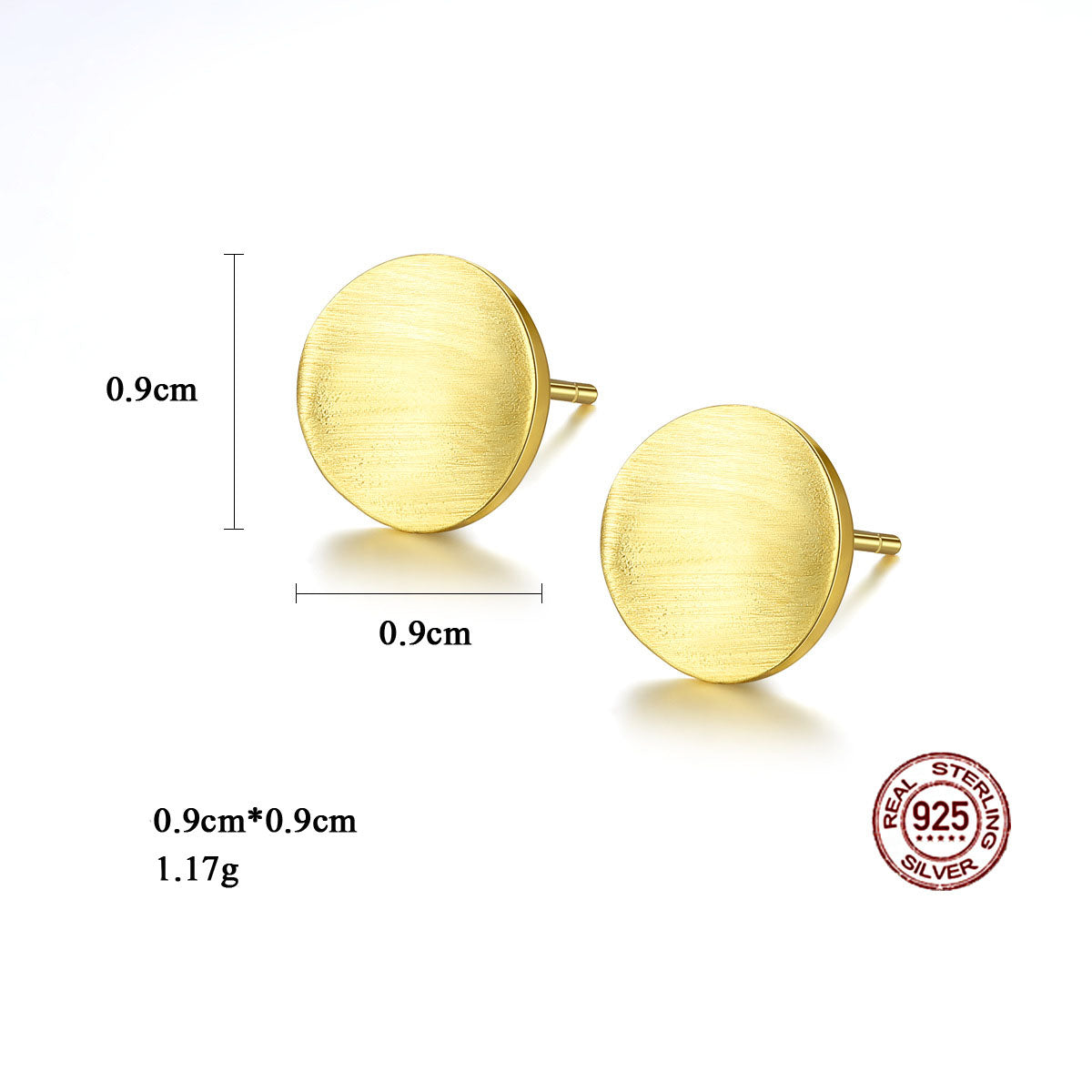 Detailed view of 9mm round .925 sterling silver stud earrings showing classic shape and polished finish