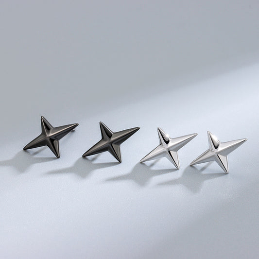 Detailed view of 15.8mm by 10.5mm quadrangle star .925 sterling silver screw stud earrings showing geometric star design and polished finish