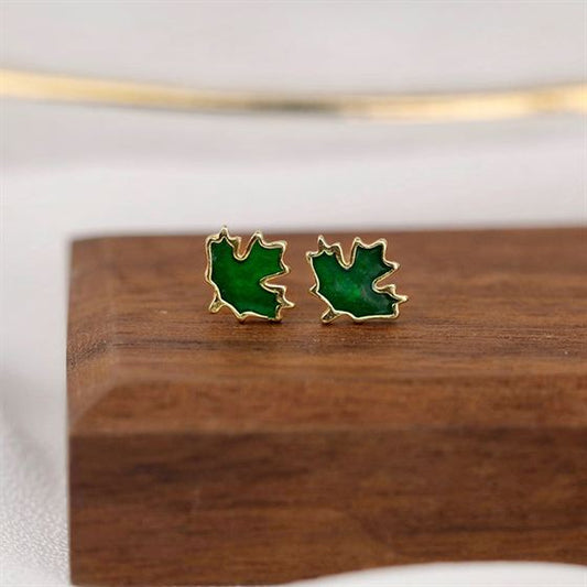 Detailed view of maple leaves .925 sterling silver stud earrings showing detailed leaf design and polished finish