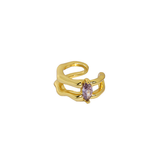 Detailed view of 7.3mm by 10.3mm oval double layer sterling silver non-pierced earring showing polished finish